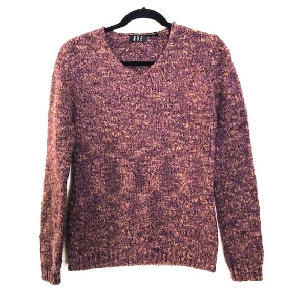 🍍 ROE Purple Speckled Knit V-Neck Soft Sweater Sm - Picture 1 of 4